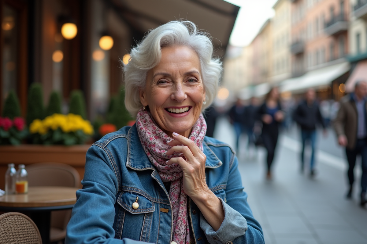 Femme confiante discutant au café en touchant ses lèvres
