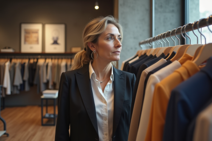 Femme élégante dans une boutique parisienne moderne