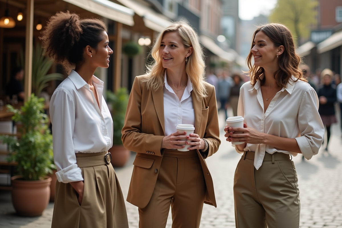 Groupe diversifié discutant lors d un marché de mode durable