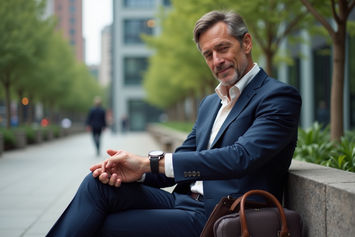 Homme mature portant une montre élégante en extérieur