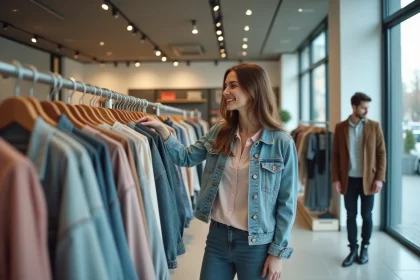 Jeune femme souriante dans une boutique de mode moderne