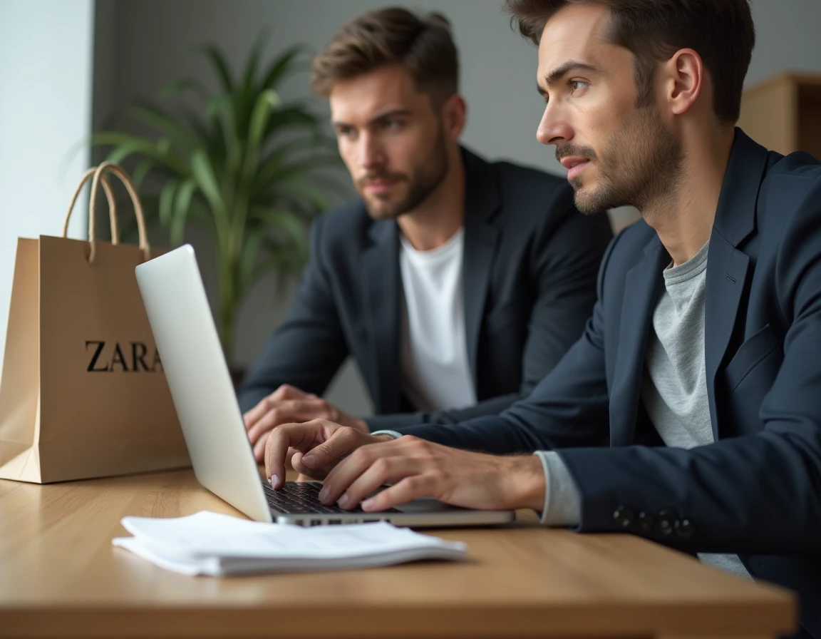 Homme consultant le site Zara sur son ordinateur pour demander un remboursement partiel après achat