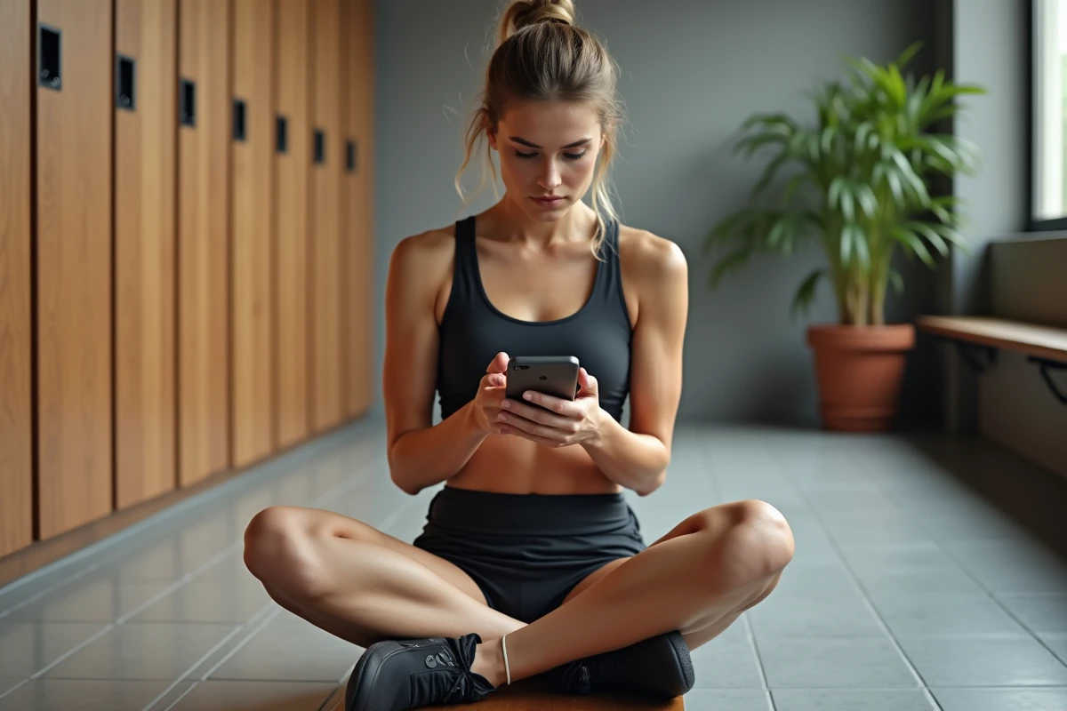 Femme assise en salle de sport portant un short avec doublure intégrée, alternative confortable et discrète aux cyclistes classiques
