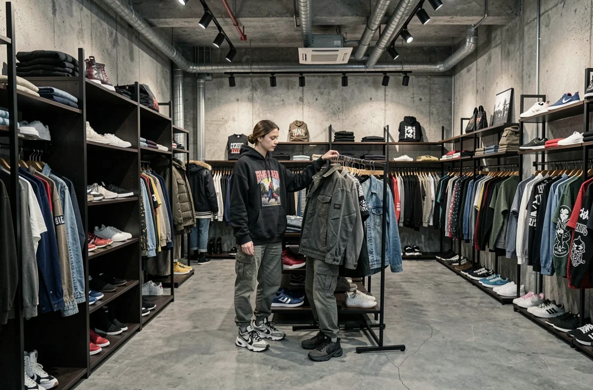 Boutique Underground à Dijon avec mode mixte homme-femme et pièces streetwear dans un cadre urbain industriel
